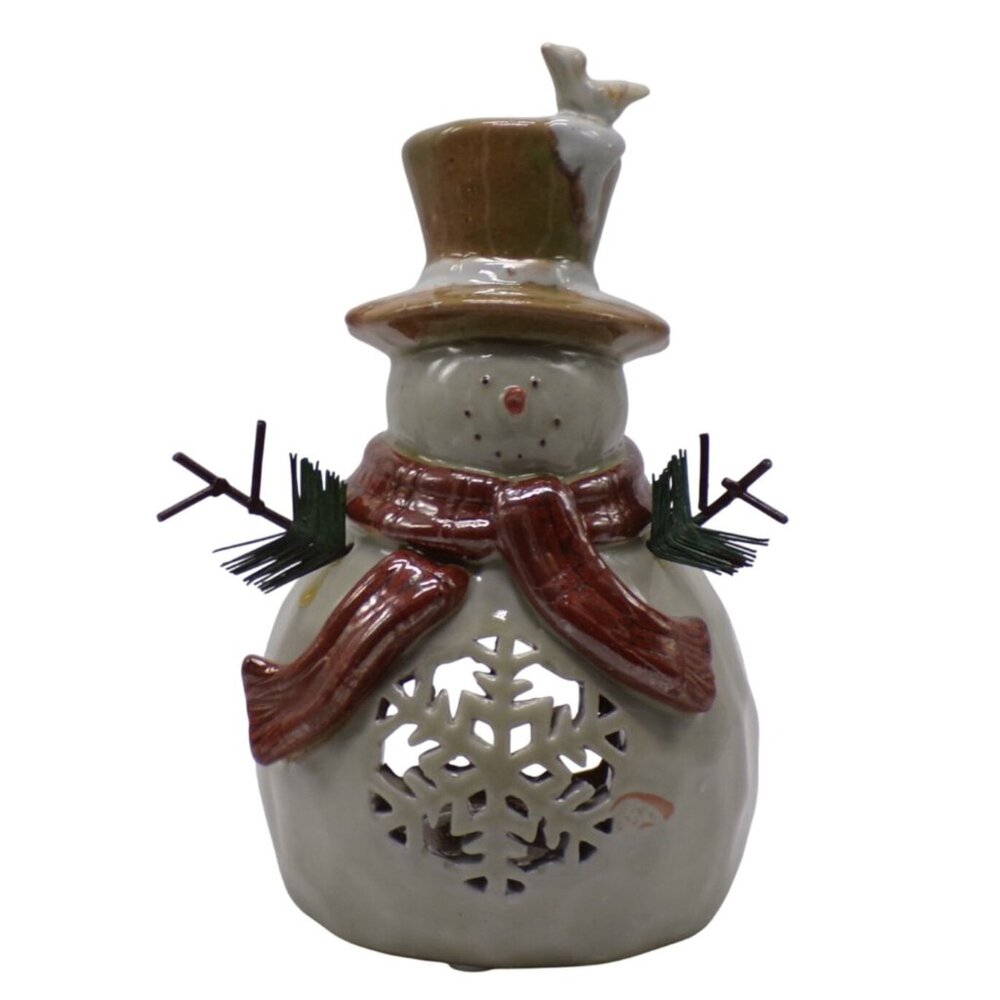 Hallmark Snowman w/Star & Snowflake Cutouts Design Tealight Holder 9"